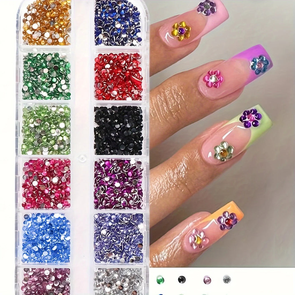 Box di strass colorati per nail art – 12 scomparti
